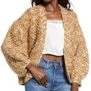 BLANKNYC Marled Crop Open Front Cardigan, Size Large in Off Duty Chunky Knit